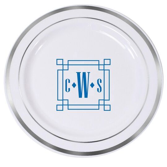 Greek Key Monogram Premium Banded Plastic Plates